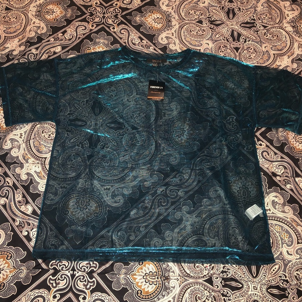 Sheer Metallic Mesh Tee